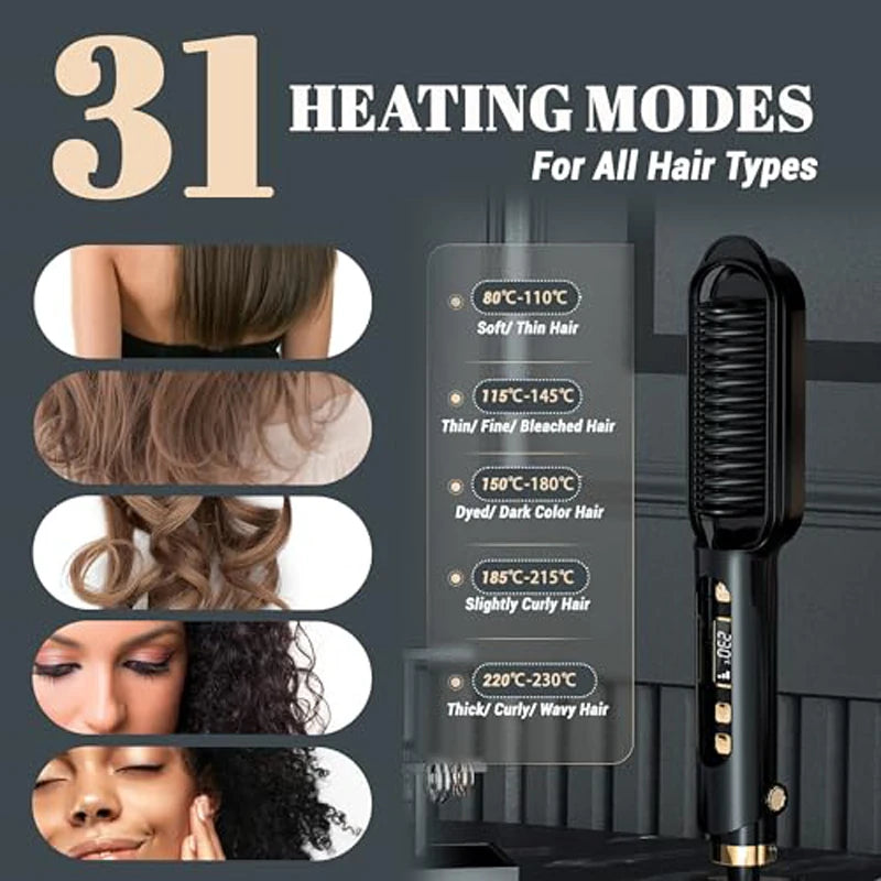 Anti-Scald 2-in-1 Electric Hair Straightening Comb – Fast Heating Negative Ion Straightener Brush
