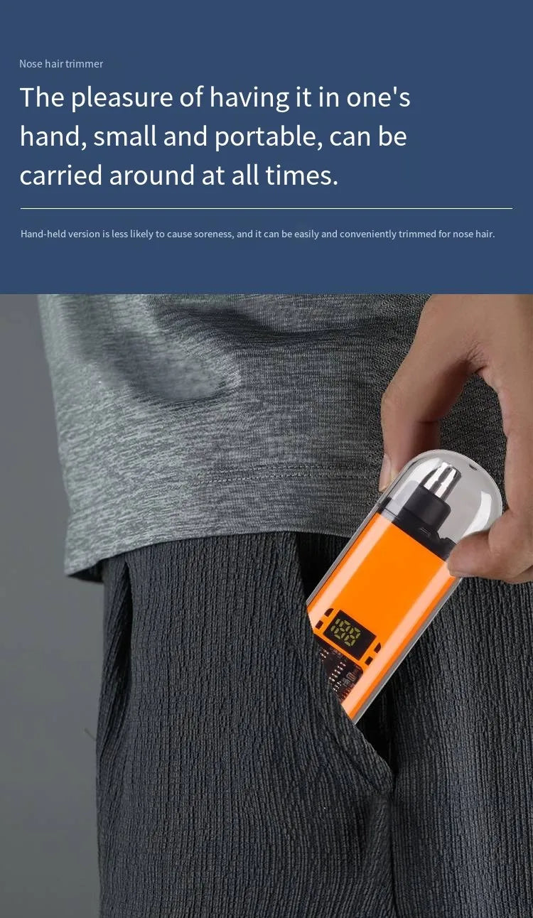 Clean. Precise. Painless. — Portable Rechargeable Nose & Ear Hair Trimmer | Mini Compact Design, Safe Blade, Men’s Grooming