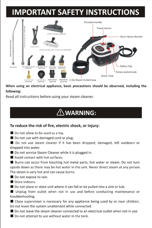 Steam Cleaner – High Temperature Sterilization for AC, Kitchen Hood & Car (110V US / 220V EU)