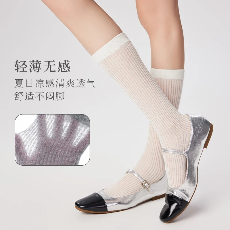 Women's Mesh Calf Socks – Lightweight Ballet Style