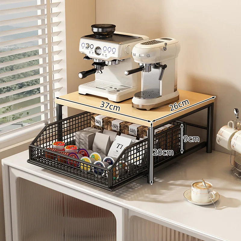 Modern Solid Wood & Metal Microwave Storage Rack — Space-Saving Countertop Kitchen Shelf