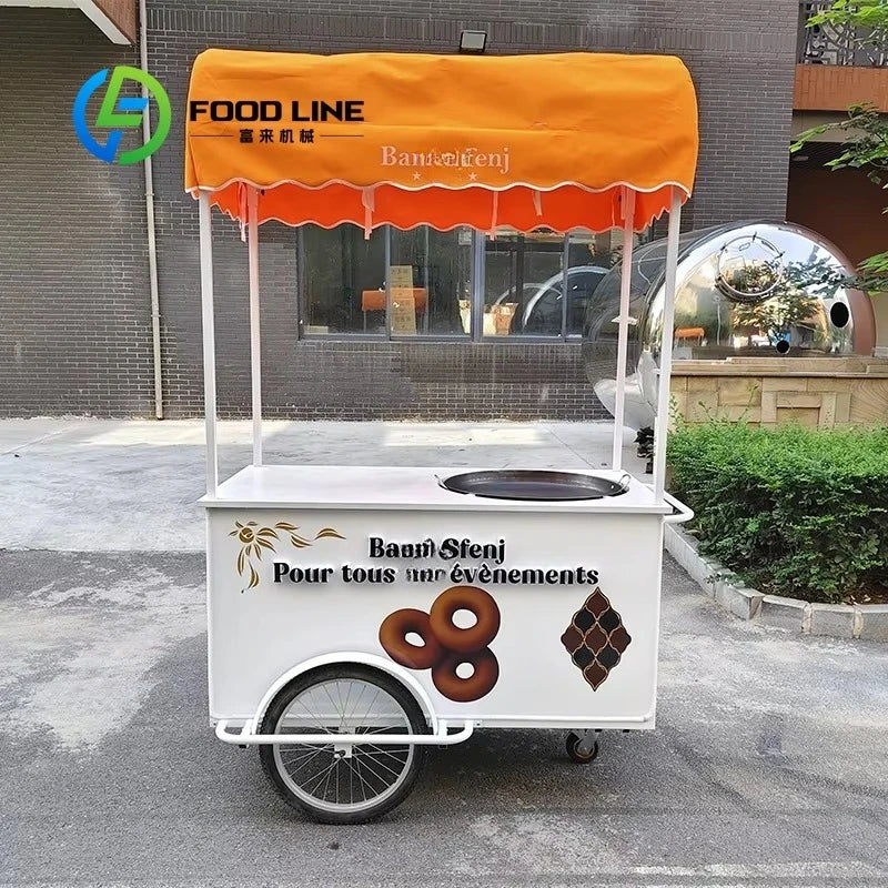 Customized Hand Push Ice Cream Vending Cart — 3-Wheel Commercial Stainless Steel