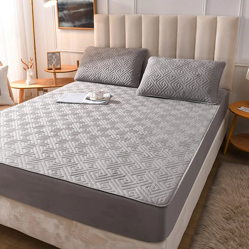 5-Sided Embossed Cotton Quilted Mattress Protector – Washable Anti-Mite Topper, Multiple Sizes