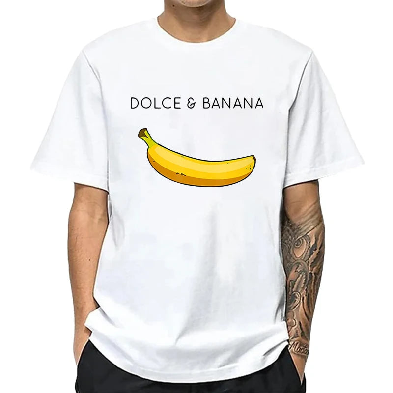 Men's Funny Banana Print T-Shirt — Loose Casual Cotton Blend Short Sleeve Tee