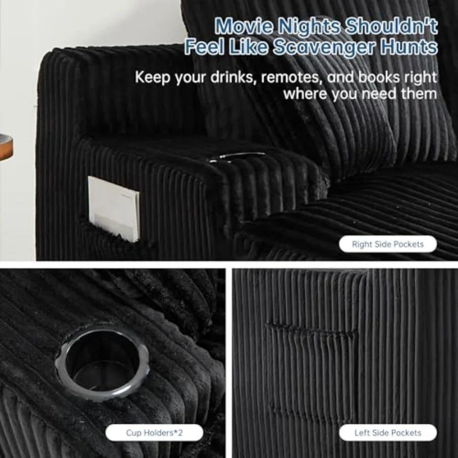 60-Inch Black Oversized Boneless Chaise Lounge