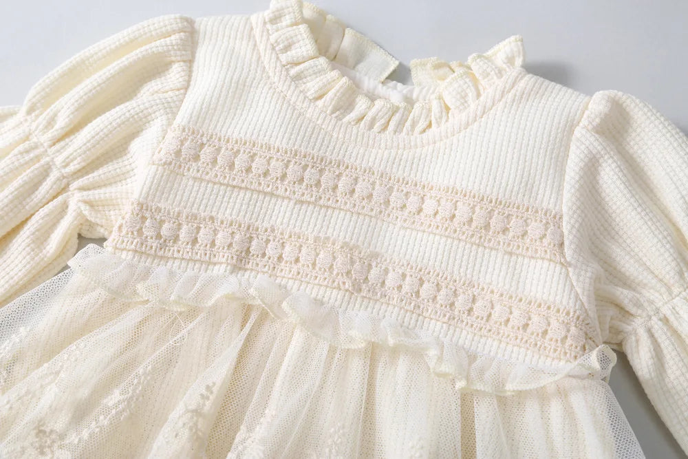 Baby Girl Tutu Skirt Bodysuit — Waffle Lace One-Piece Party Outfit for Toddlers