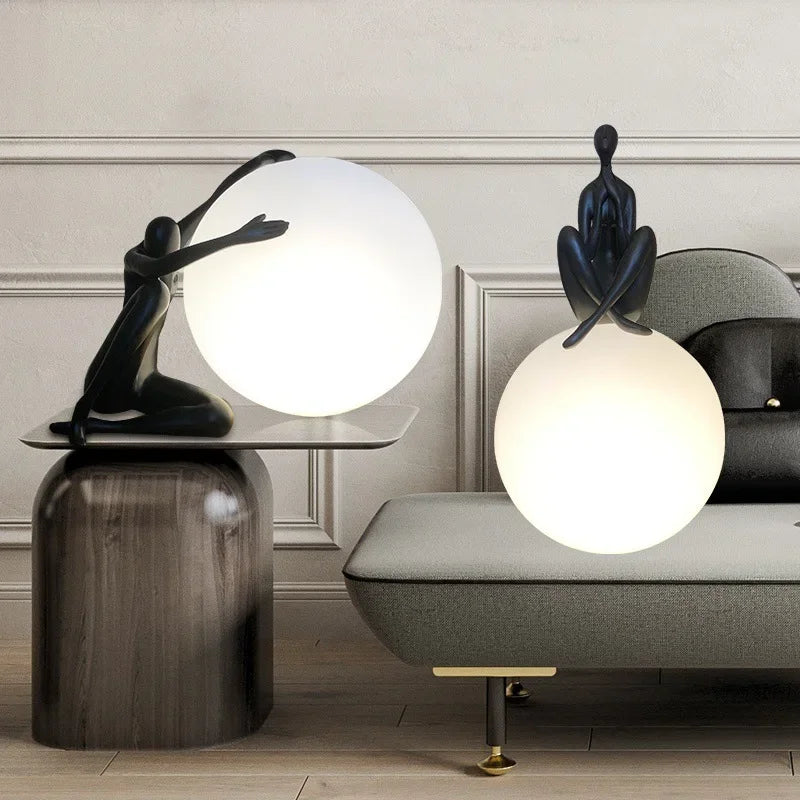 Sculptural Globe Lamp – Figure and Frosted Glass