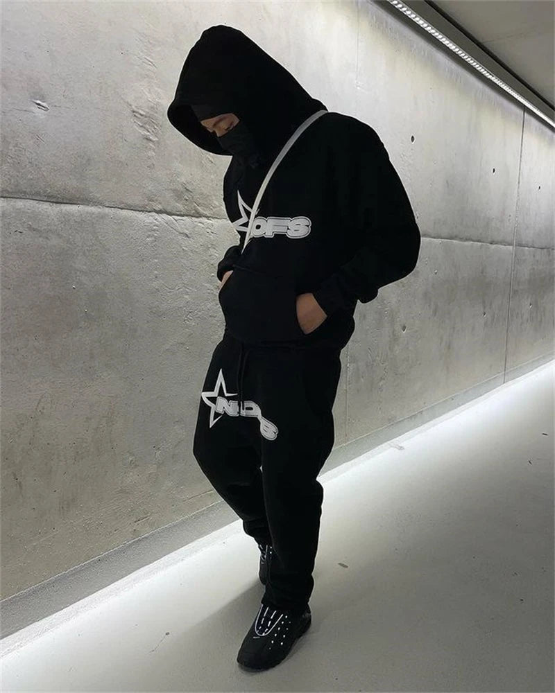 Y2K Harajuku Letter Graphic Hoodie & Goth Pants Set