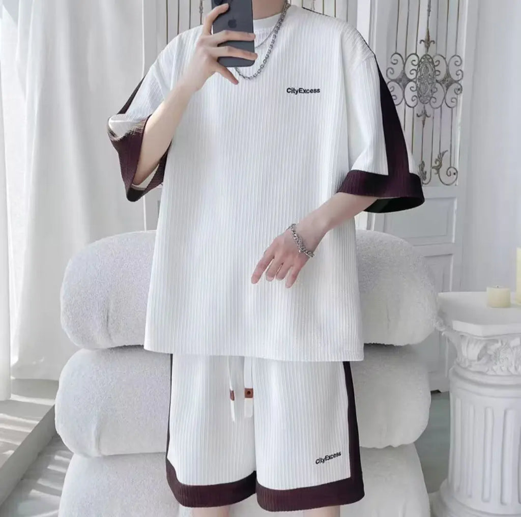 Men's Korean High Street T-Shirt & Shorts Tracksuit – Trendy 2-Piece Designer Set (S–6XL)