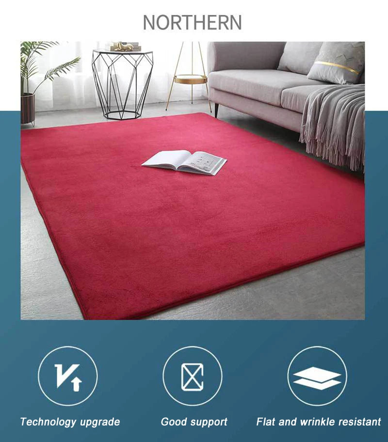 VIKAMA Solid Color Coral Velvet Rug – Soft Non-Slip Kids Play Mat & Bedroom Carpet