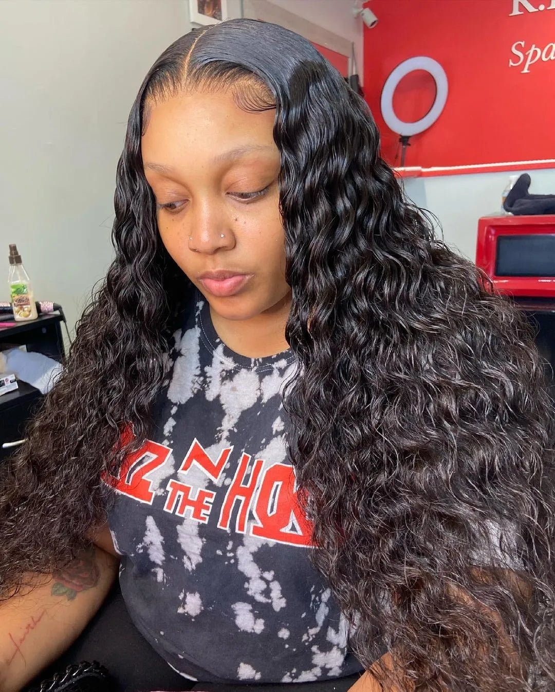 40–50 Inch Water Wave Curly Lace Front Wig | 300% Density 13x4 13x6 7x5 HD Glueless Brazilian Human Hair for Women