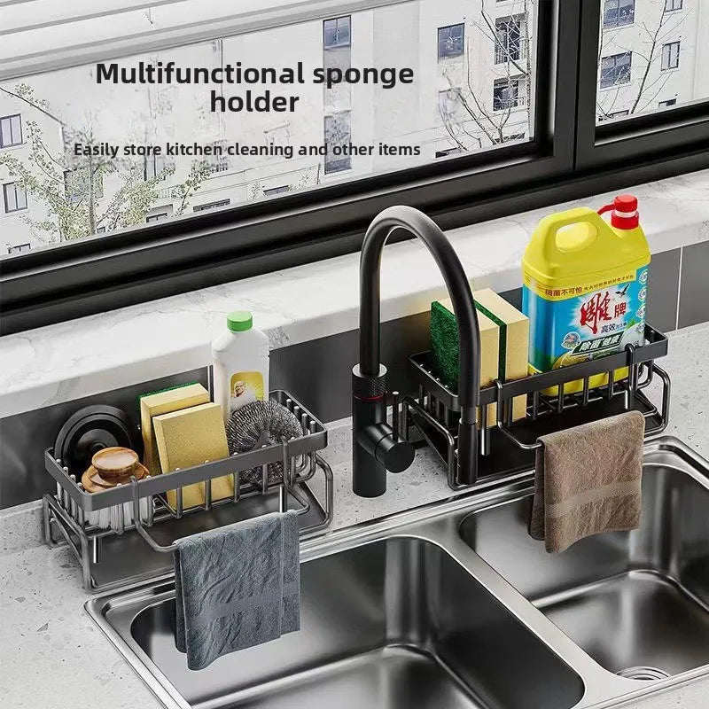 Kitchen Sponge Holder & Sink Drain Rack – Dish Cloth & Scrubber Organizer with Hanging Hook