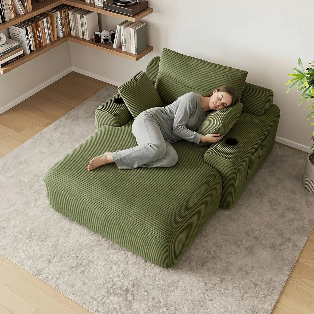 69-Inch Corduroy Boneless Chaise with Cup Holders