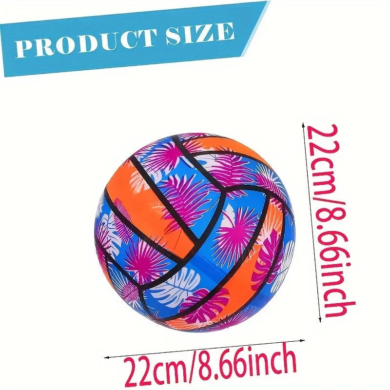 Inflatable Beach Volleyballs – Tropical Leaf Print PVC Pool Toys for Adults & Kids, Summer Outdoor Sports