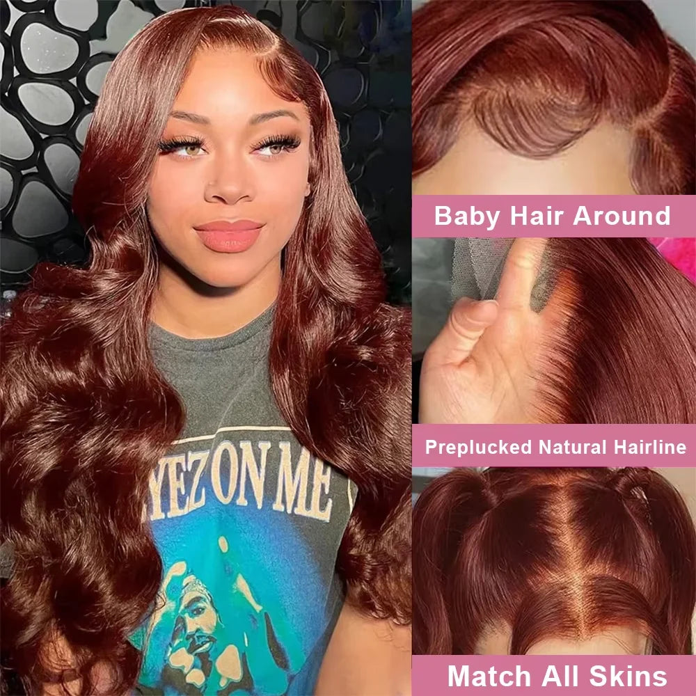 Reddish Brown Body Wave Glueless Wig | 250% Density 7x5 13x4 13x6 HD Lace Pre-Cut Wear & Go Human Hair