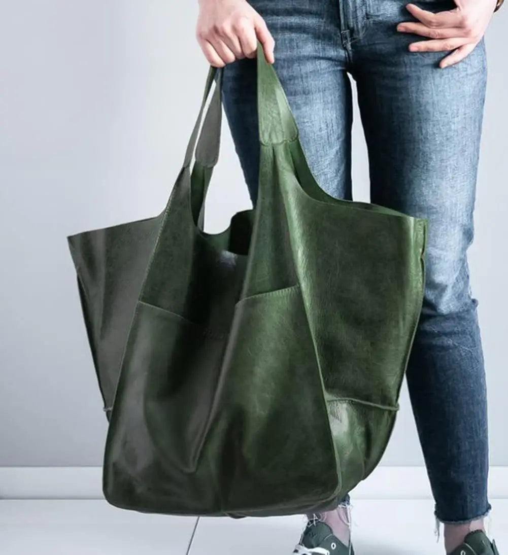 Retro Minimalist Embroidered Large Tote Shoulder Bag – Oversized Shopping Class Bag for Women