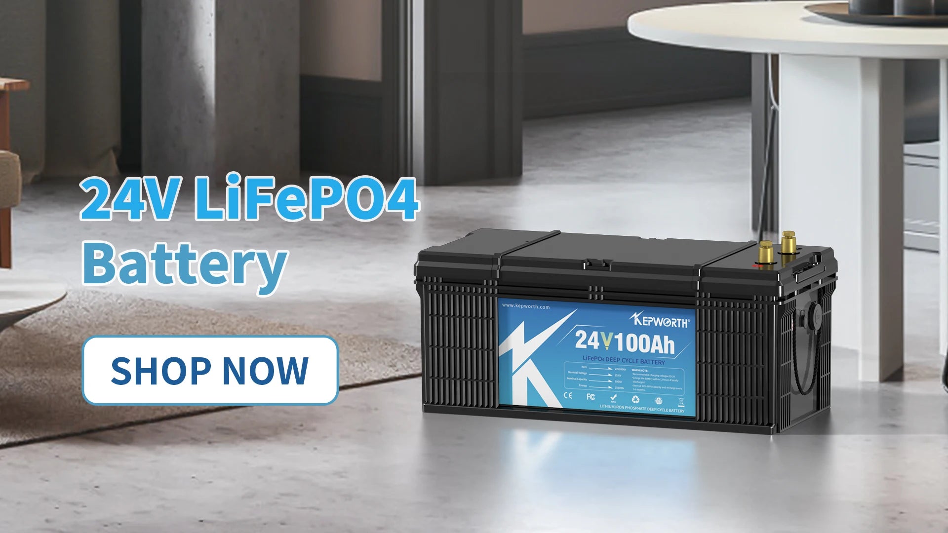 24V 100Ah LiFePO4 Lithium Iron Phosphate Battery — Deep Cycle for Solar, RV & Marine