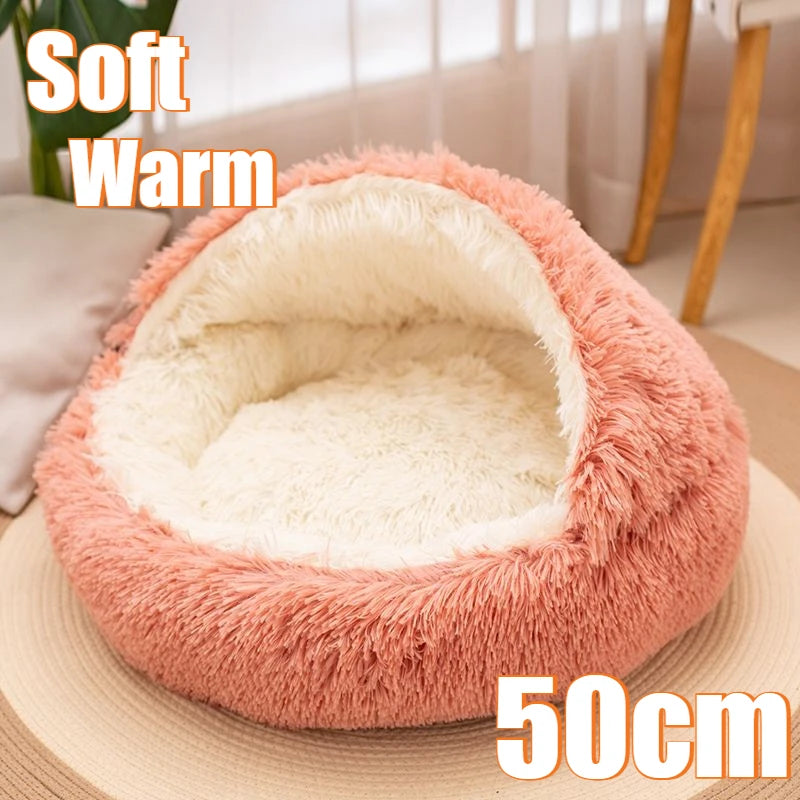2-in-1 Soft Plush Round Pet Bed with Cover – Warm Cave Nest for Small Dogs & Cats, 50cm