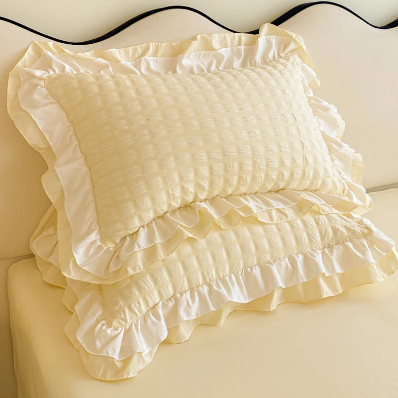 Korean Seersucker Lace Duvet Cover Set – 3-Piece Bedding, 3 Colors & 10 Sizes
