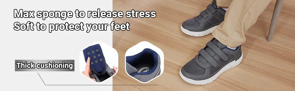 Men's Extra Wide Diabetic Flat Shoes – Orthopedic Wide Fit for Elderly Neuropathy, Swollen Feet & Foot Pain Relief