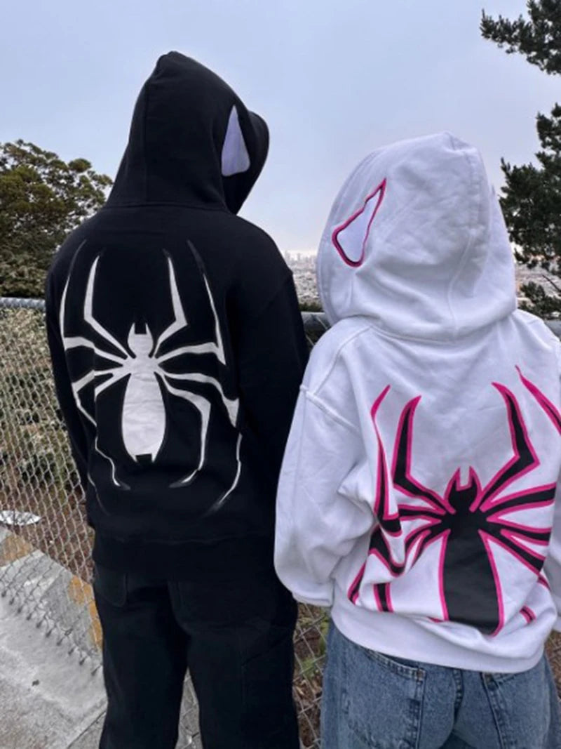 Y2K Spider Zip-Up Hoodie Jacket — Graphic Streetwear Zip Hoodie