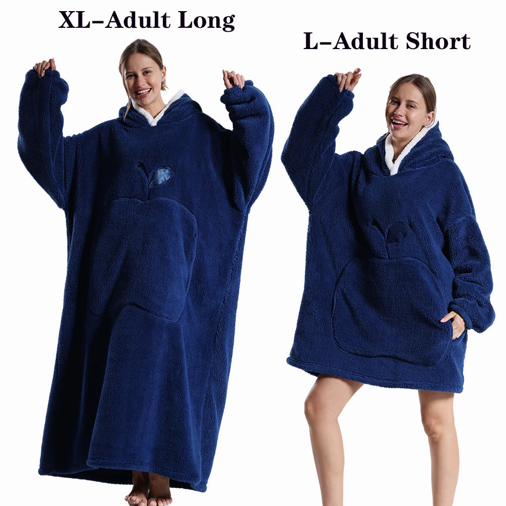Oversized Wearable Blanket Hoodie – Plush Fleece with Sleeves, Hood & Pocket, 40 Designs