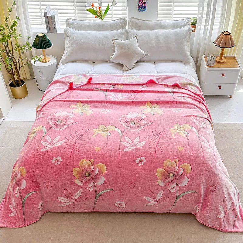 Floral Fleece Blanket – Warm Travel Shawl & Sofa Nap Blanket, Pet-Friendly, 70x100cm