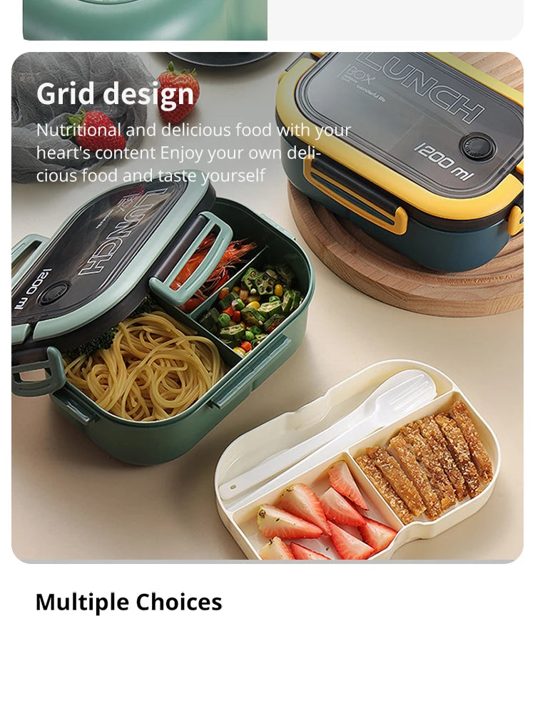 Lunch containers with food compartments on a neutral background