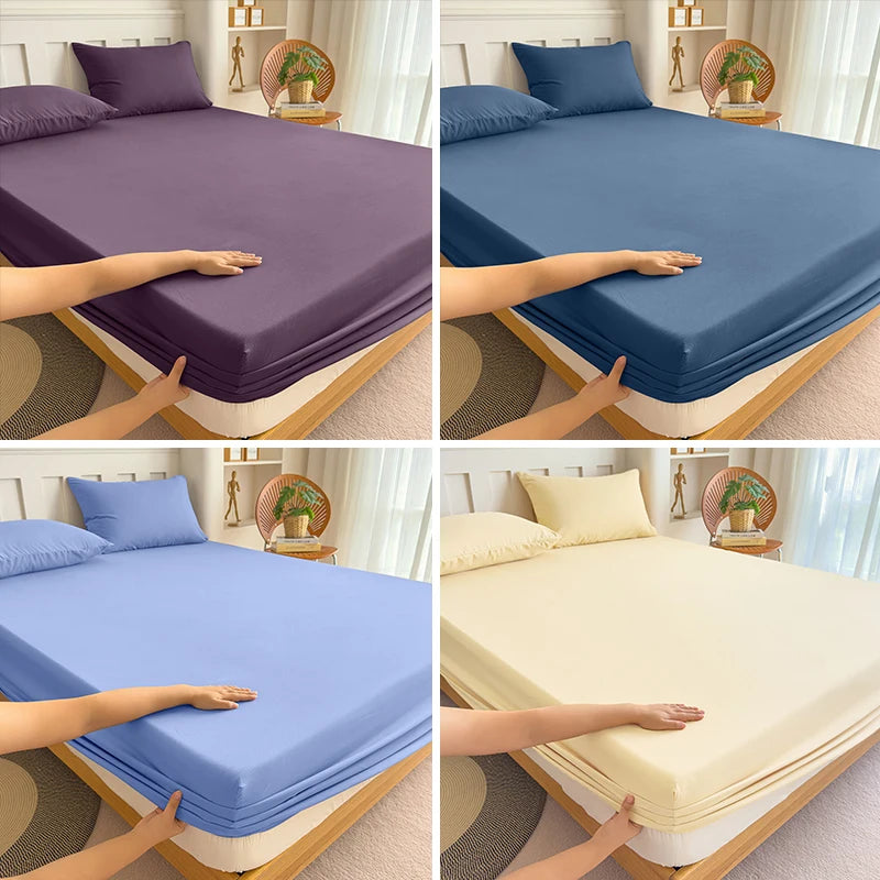 Solid Color Elastic Fitted Bed Sheet – 100% Polyester Mattress Cover, 90–180x200cm