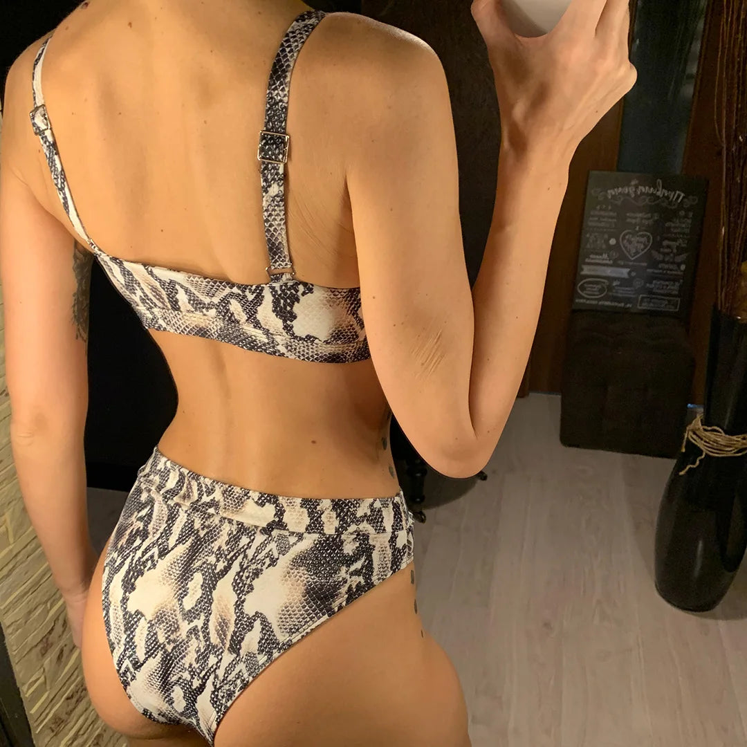Leopard High Waist Bikini Set — Snake Print Two-Piece Swimsuit