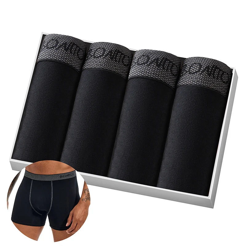 Men's Cotton-Blend Boxer Briefs with Letter Waistband, 4-Pack