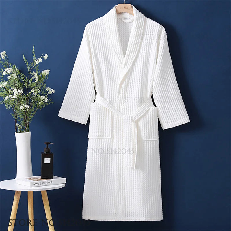 100% Cotton Waffle Couple Robe | Kimono Yukata Loungewear Bathrobe for Women & Men
