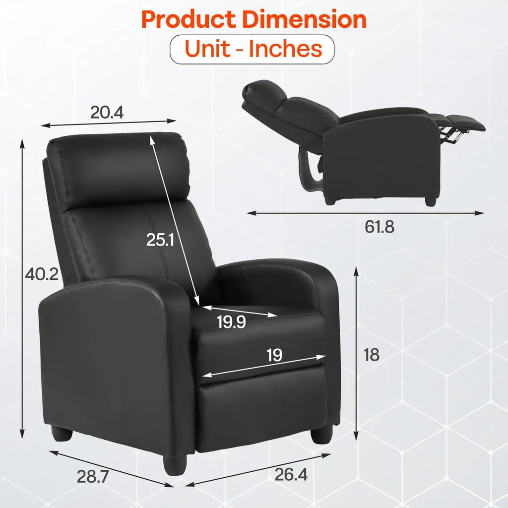 Massage Recliner Sofa with Lumbar Support — Black PU Leather