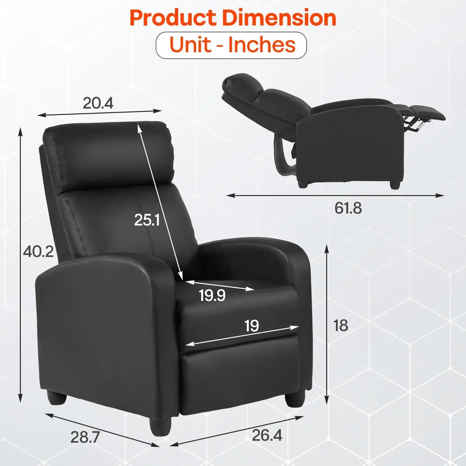 Massage Recliner Sofa with Lumbar Support — Black PU Leather