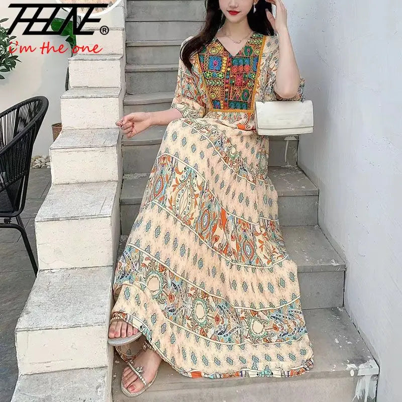 Indian Dress for Women Summer Embroidery Chic Elegant Party Dresses Clothes Vintage Long Maxi Prom Bohemian Beach Robe Vestidos