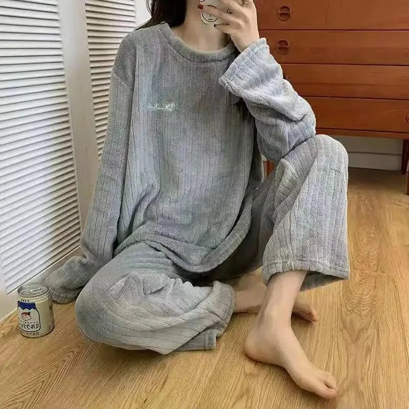 Women's Soft Coral Velvet Jacquard Pajama Set | Cozy Winter Loungewear Christmas Valentine's Gift