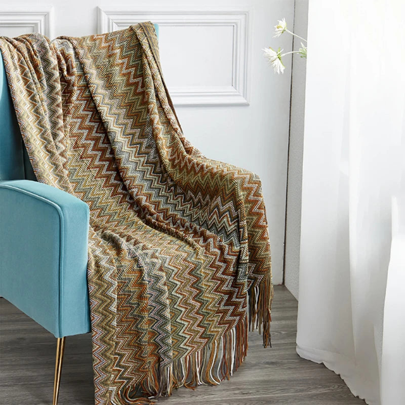 Boho Aztec Throw Blanket – Woven Plaid Sofa Cover, Wall Tapestry & Bed Blanket
