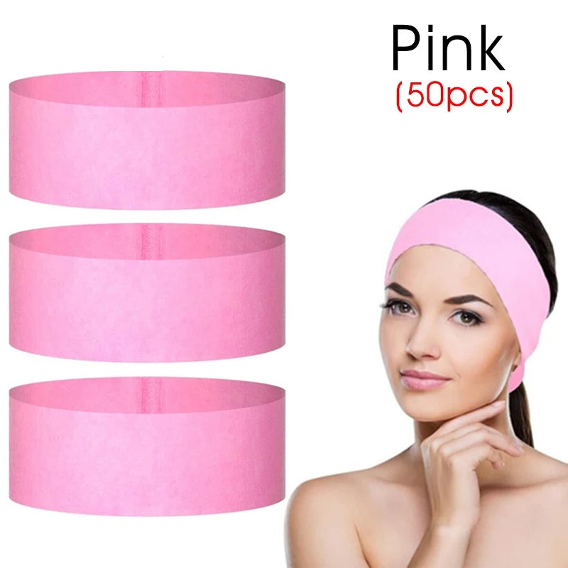 Disposable Spa Facial Headbands — Soft Non-Woven Skincare Bands (10/50/100 Pack)