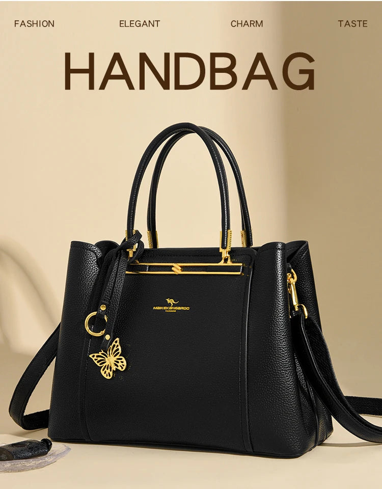 Luxury Genuine Leather 3-Layer Tote Bag – Large Capacity Crossbody Shoulder Bag for Women