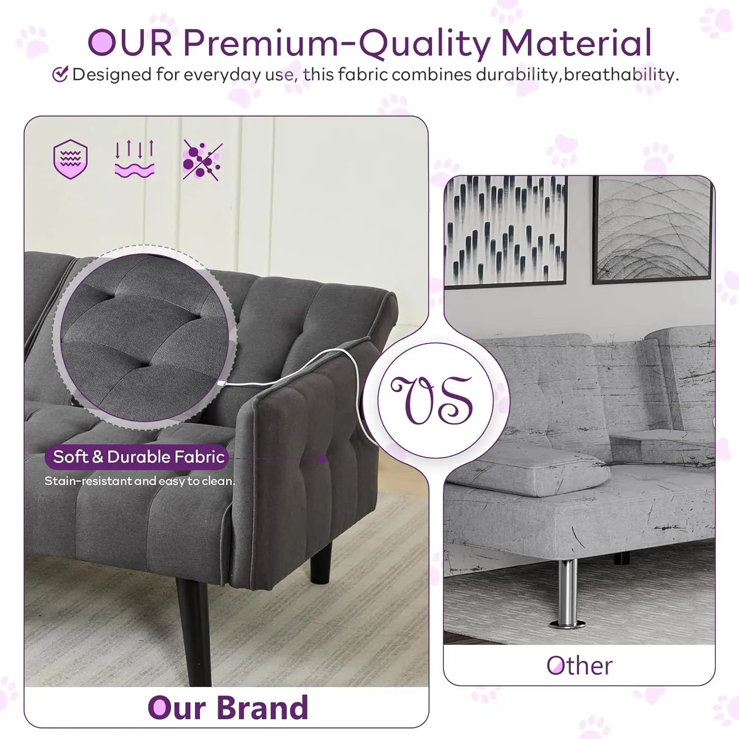 Sofa, Bed & Charging Station in One — TYBOATLE 65" Futon Sofa Bed | 2 USB Ports, Tufted Linen, Adjustable Loveseat for Small Spaces