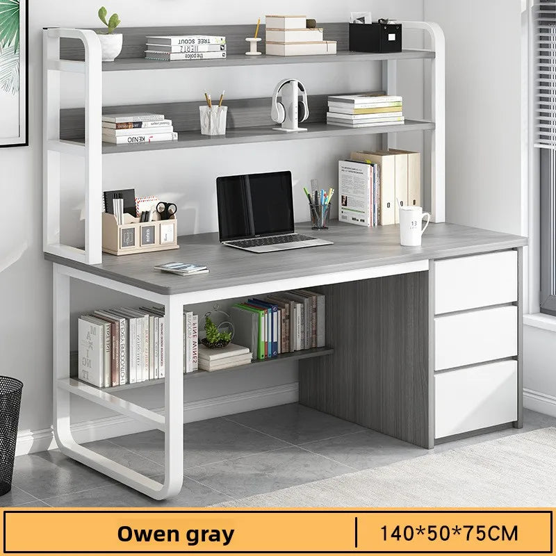 Modern Desk with Integrated Bookshelf — Student Writing Desk, Home Computer Desk & Bedroom Study Table