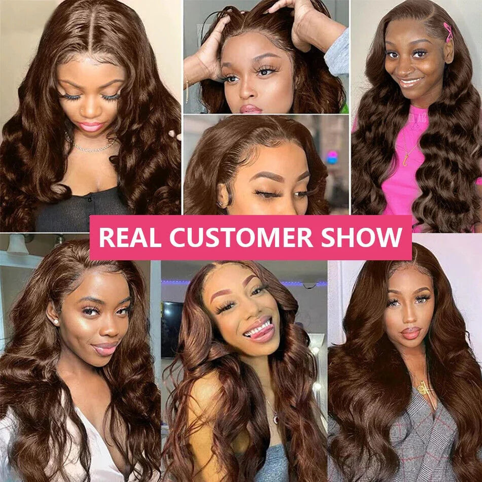 Transparent 30 Inch Chocolate Brown Colored Lace Front Wig Body Wave 13X4 13X6 Lace Frontal Human Hair Wigs For Women