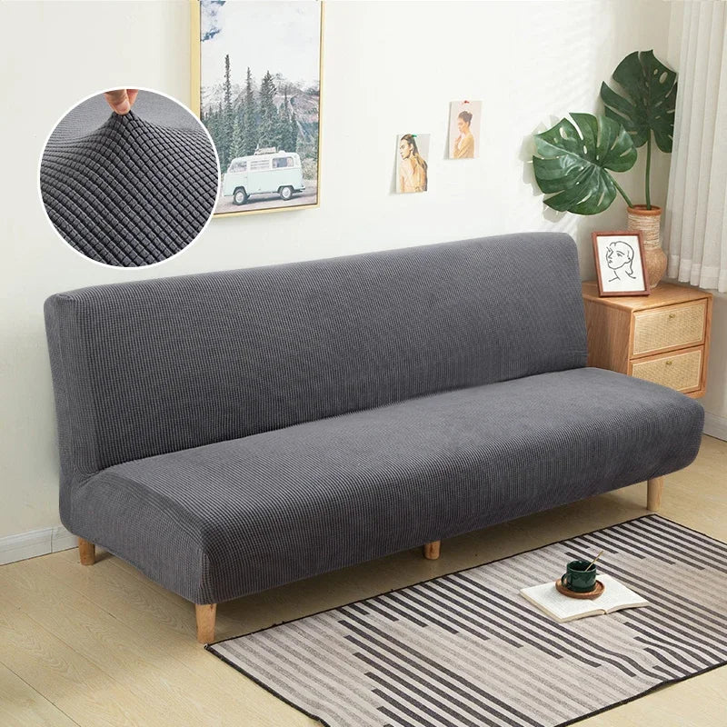 Armless Futon Sofa Bed Cover – Polar Fleece Elastic Slipcover for Folding Furniture & Bench