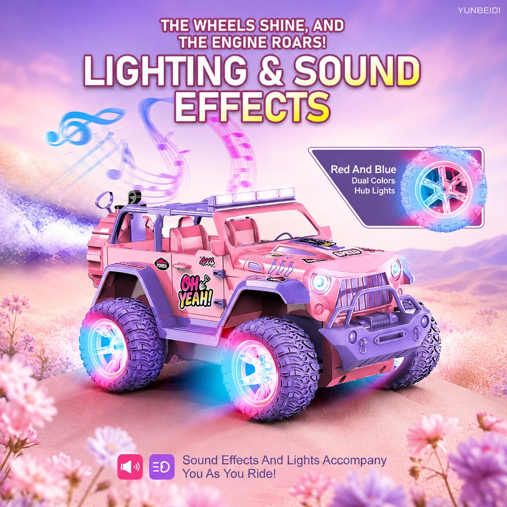1:16 Pink Remote Control Car 2.4G_Hz Spray Music Light DIY Sticker Racing Car 1:18 Climbing Off-road Toy Car Kids Festival Gifts