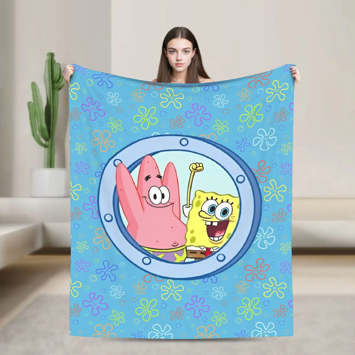SpongeBob Flannel Throw Blanket – Soft Breathable Character Blanket for Bed, Lounge & Summer