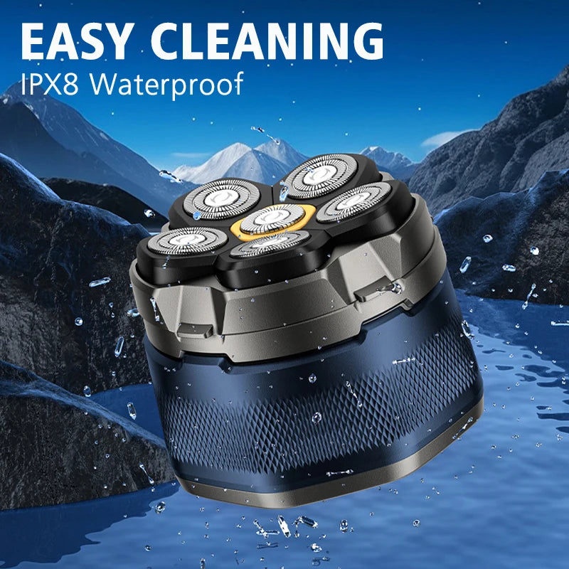6D Magnetic Head Shaver for Bald Men – IPX8 Waterproof, LED Display, USB-C, 90-Min Charge