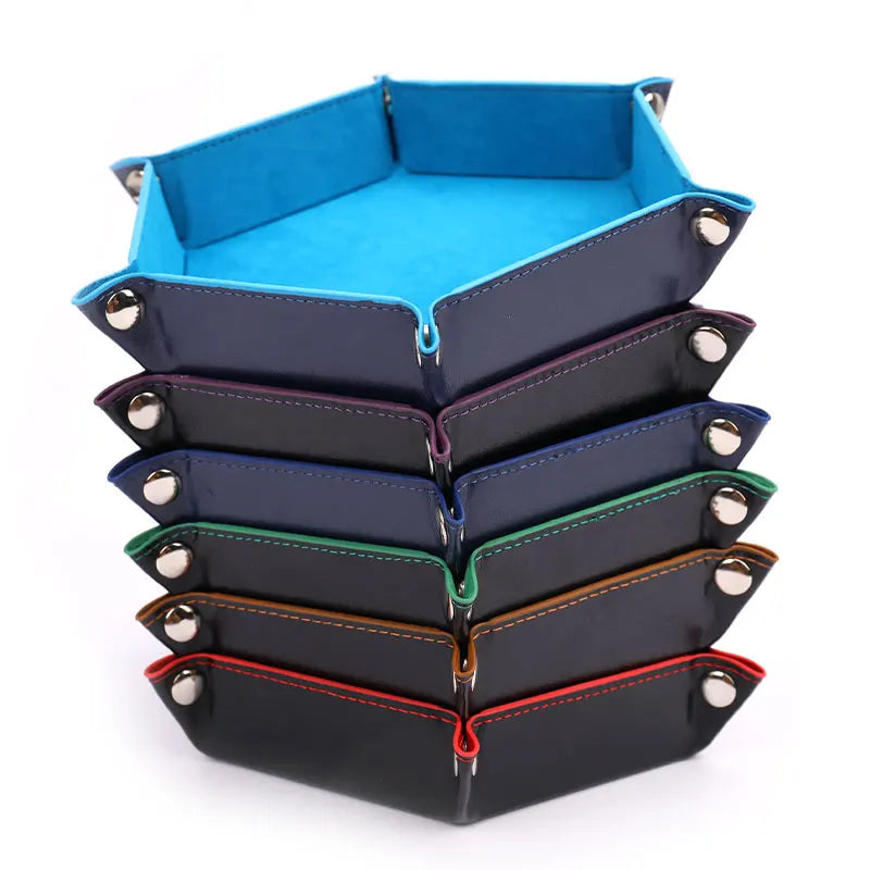 Foldable PU Leather Dice Tray – Hexagon & Square Folding Coin Tray for Dice Games