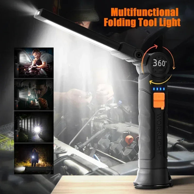 NEWBIRTH COB+LED Work Light – 800 Lumen, 360° Magnetic Base, Foldable Hook, Red Mode, IPX5, Type-C