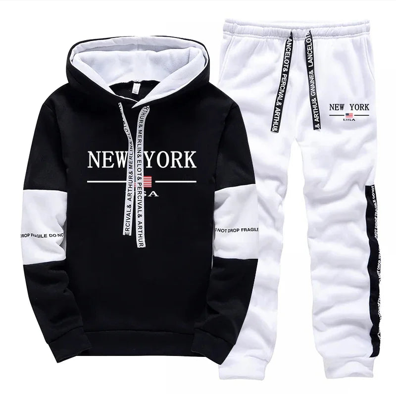 Men's Print Hoodie & Jogger Pants Tracksuit – Autumn Winter Casual Sportswear Set