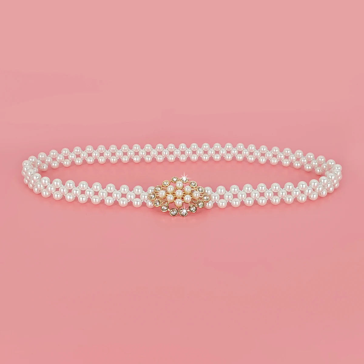 Pearl & Rhinestone Elastic Waist Belt — Beaded Waist Chain for Women